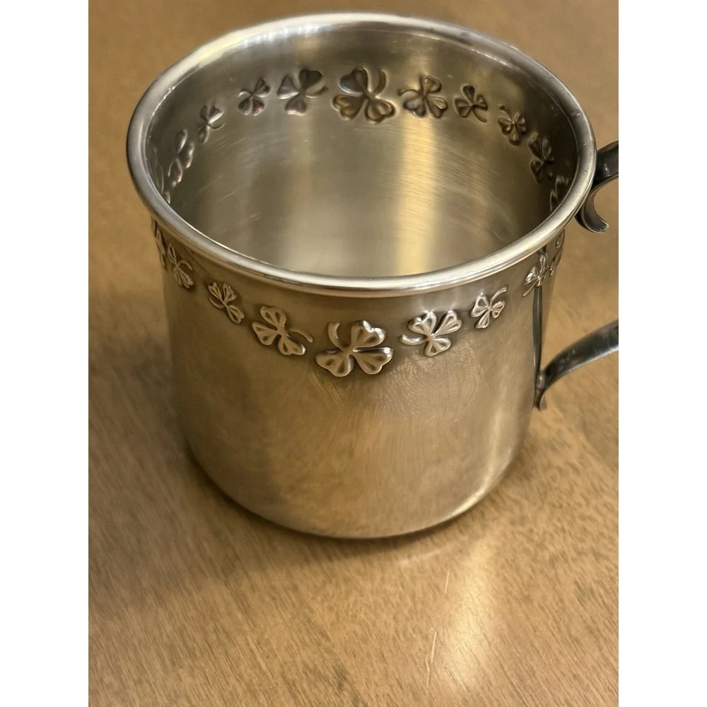 VTG Reed & Barton Silver Plate Christening Baby Child's Cup Shamrock Design